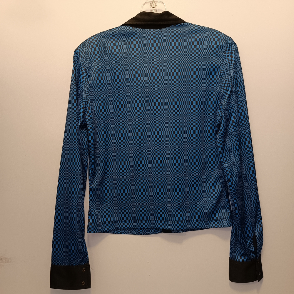 VINTAGE Y2K XOXO Blue Black Geometric Snap Button Crop Top Retro Clubwear NWOT - Picture 3 of 8